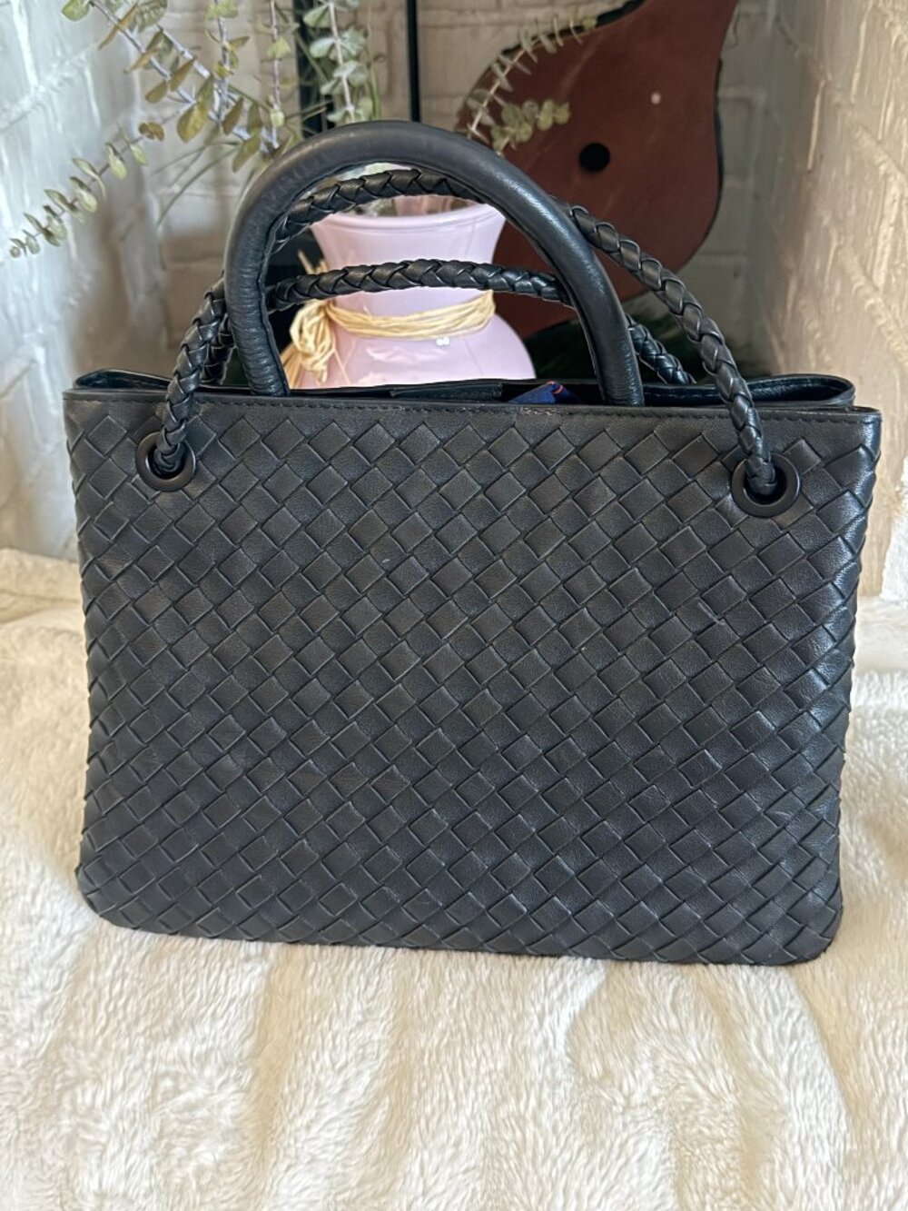 Quince Romy Handwoven Satchel Black Italian Leather NWOT